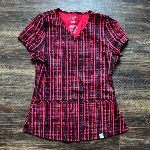 JAANUU Red & Black Scrub Top XS